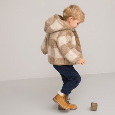 Hooded Coat in Checked Teddy Faux Fur LA REDOUTE COLLECTIONS