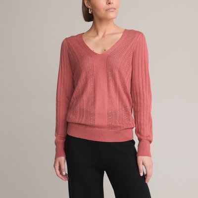 Fine Pointelle Knit Jumper/Sweater with V-Neck ANNE WEYBURN