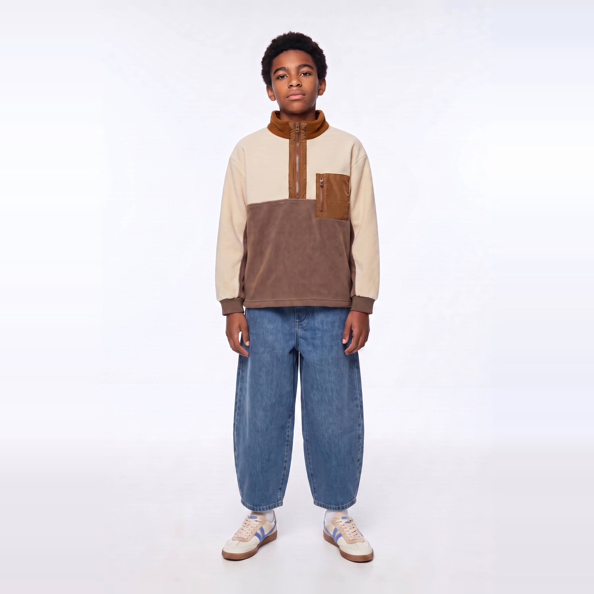 Jean relaxed taille élastiqué en coton BIO GOTS, MONOPRIX
