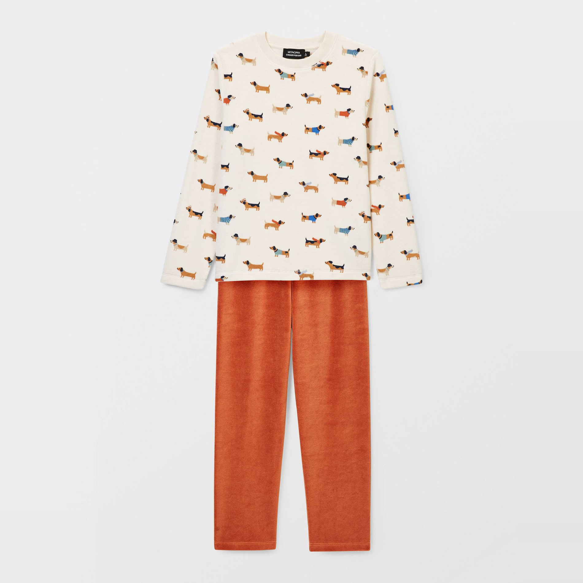 Pyjama velours manches longues imprimé en coton BIO GOTS, MONOPRIX