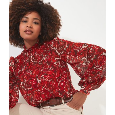 Printed High Neck Blouse with Long Balloon Sleeves JOE BROWNS