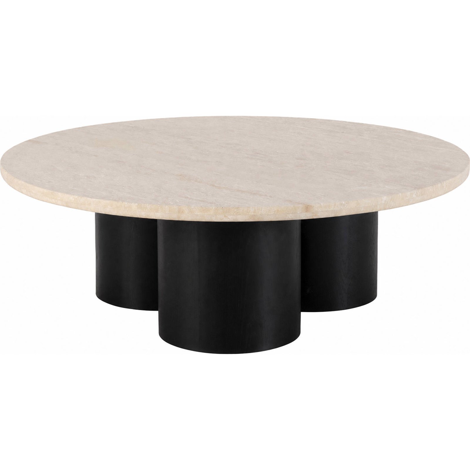 Table basse ronde en travertin et chêne, RECOLLECTION