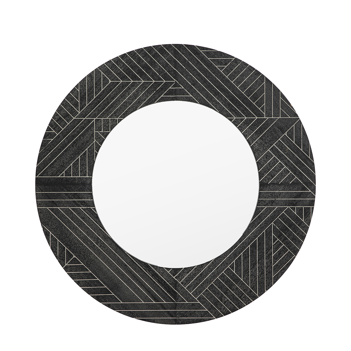 90cm Black Wood Round Mirror, ÉDITÉ