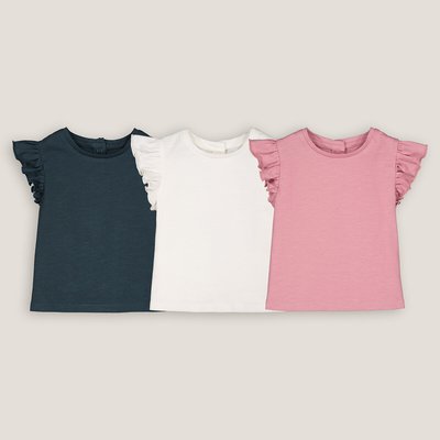 Pack of 3 T-Shirts in Cotton with Ruffled Cap Sleeves LA REDOUTE COLLECTIONS