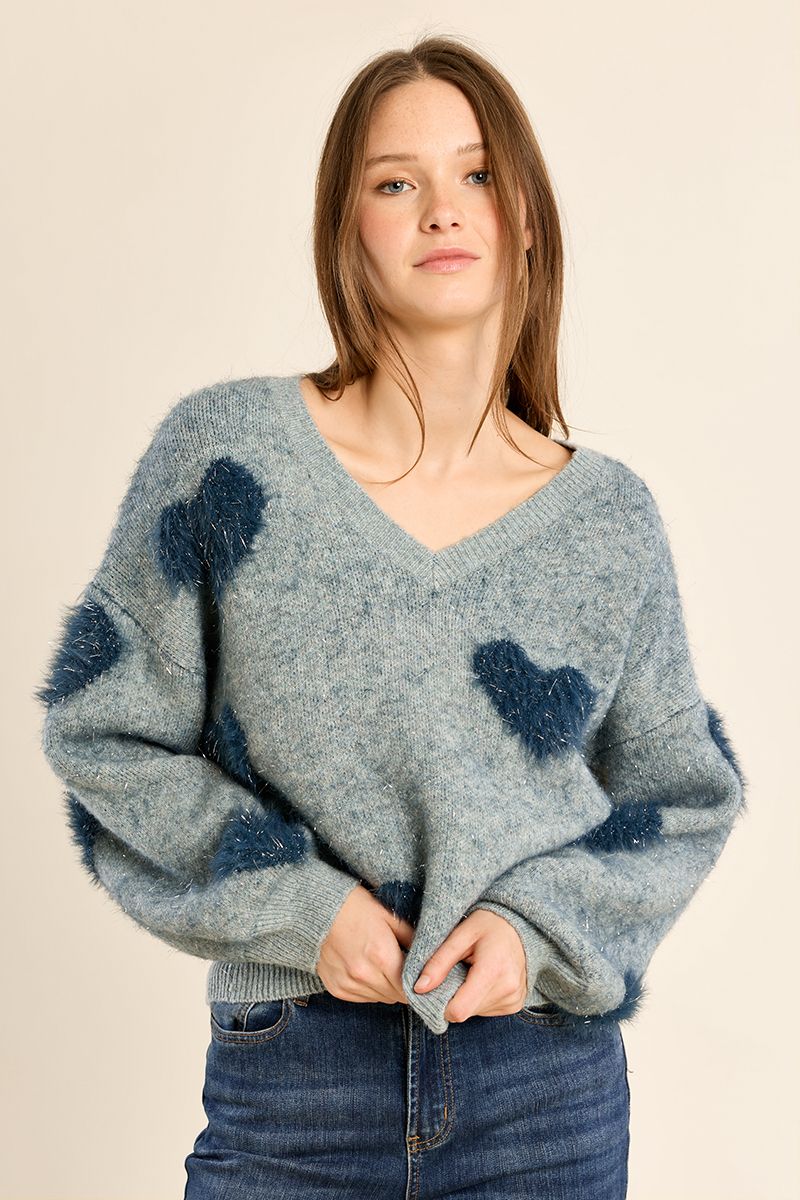 Pull duveteux aux cœurs irisés, MOLLY BRACKEN