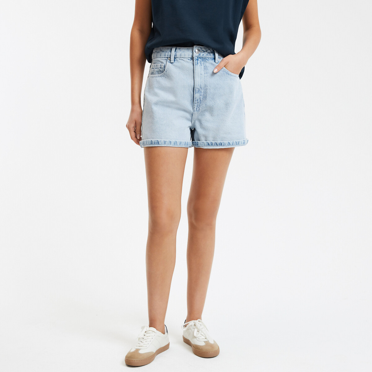 Short in denim, hoge taille