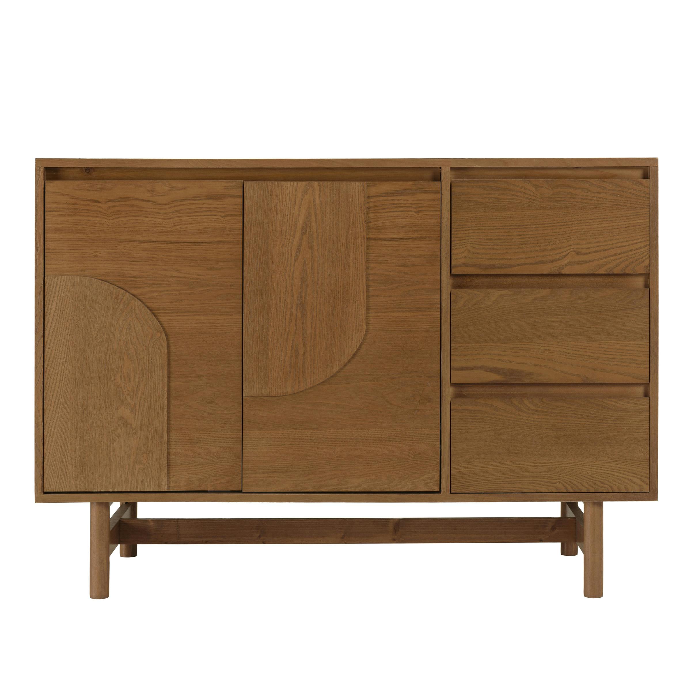 Buffet couleur naturelle 3 tiroirs 2 portes décor motif arrondi CORIA, PIER IMPORT