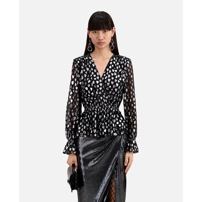 Glittery Heart Print Blouse with V-Neck and Long Sleeves THE KOOPLES