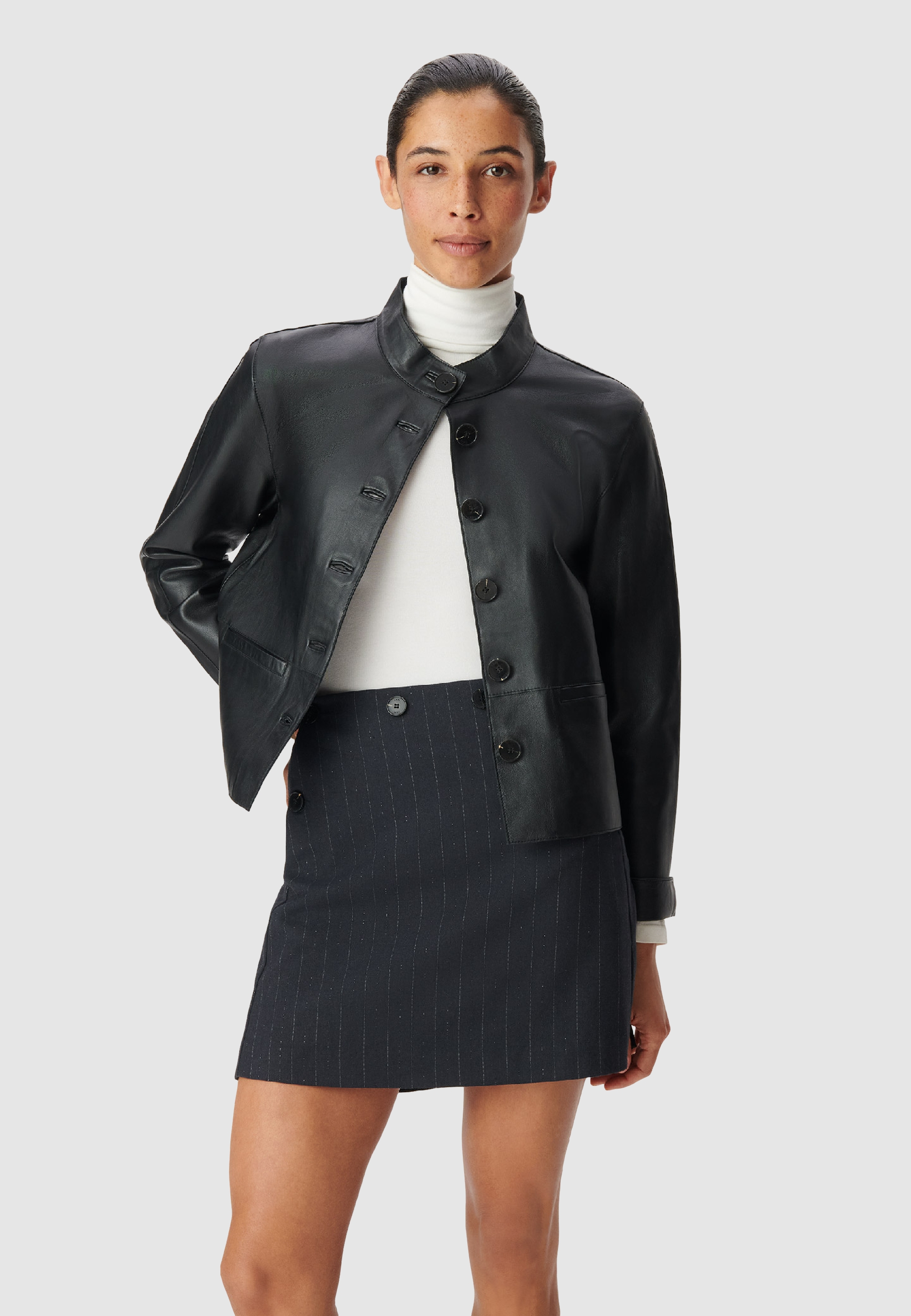 Veste cuir col montant, IKKS