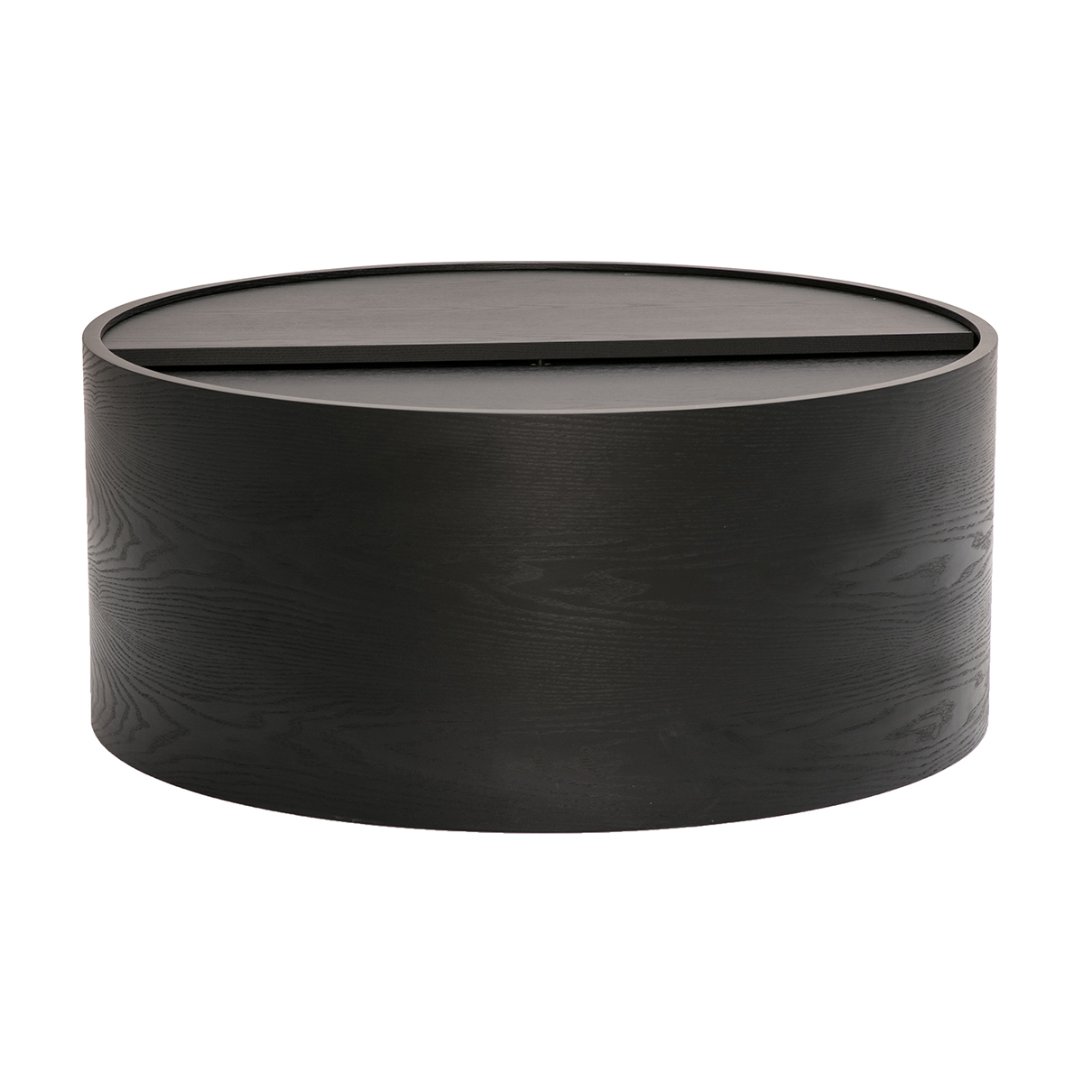 Table basse ronde bois foncé noyer avec plateau pivotant et rangement D80 cm DALI, MILIBOO