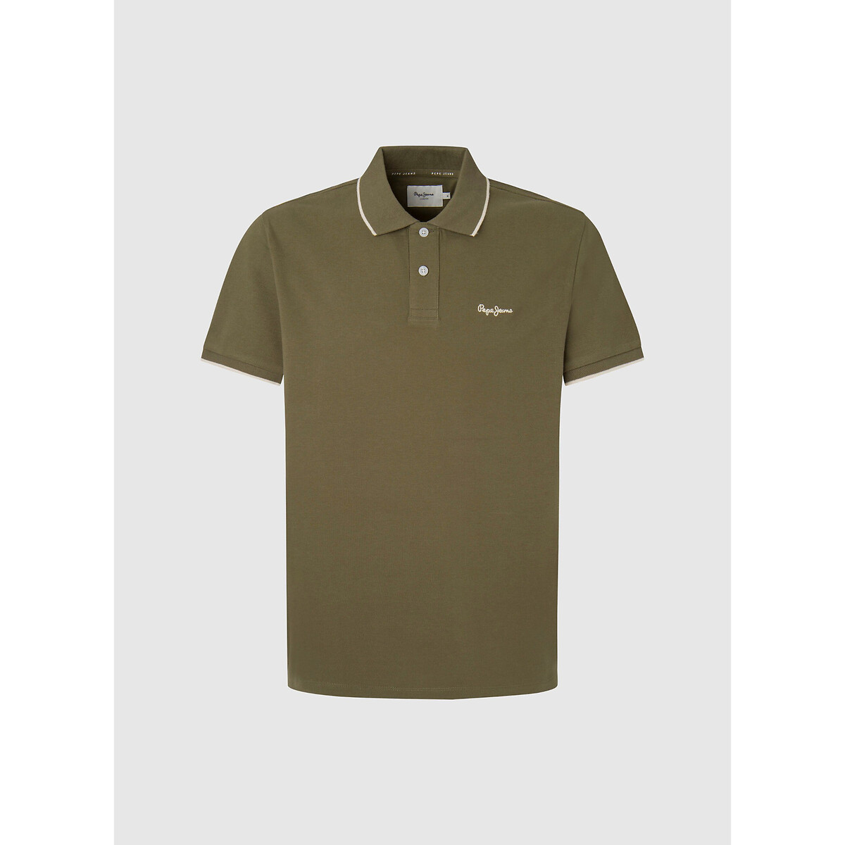 Image of Cotton Polo Shirt with Contrasting Collar and Short Sleeves