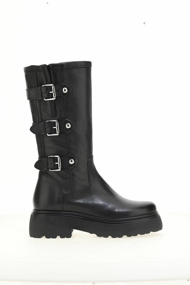 Leather Biker Calf Boots, MJUS