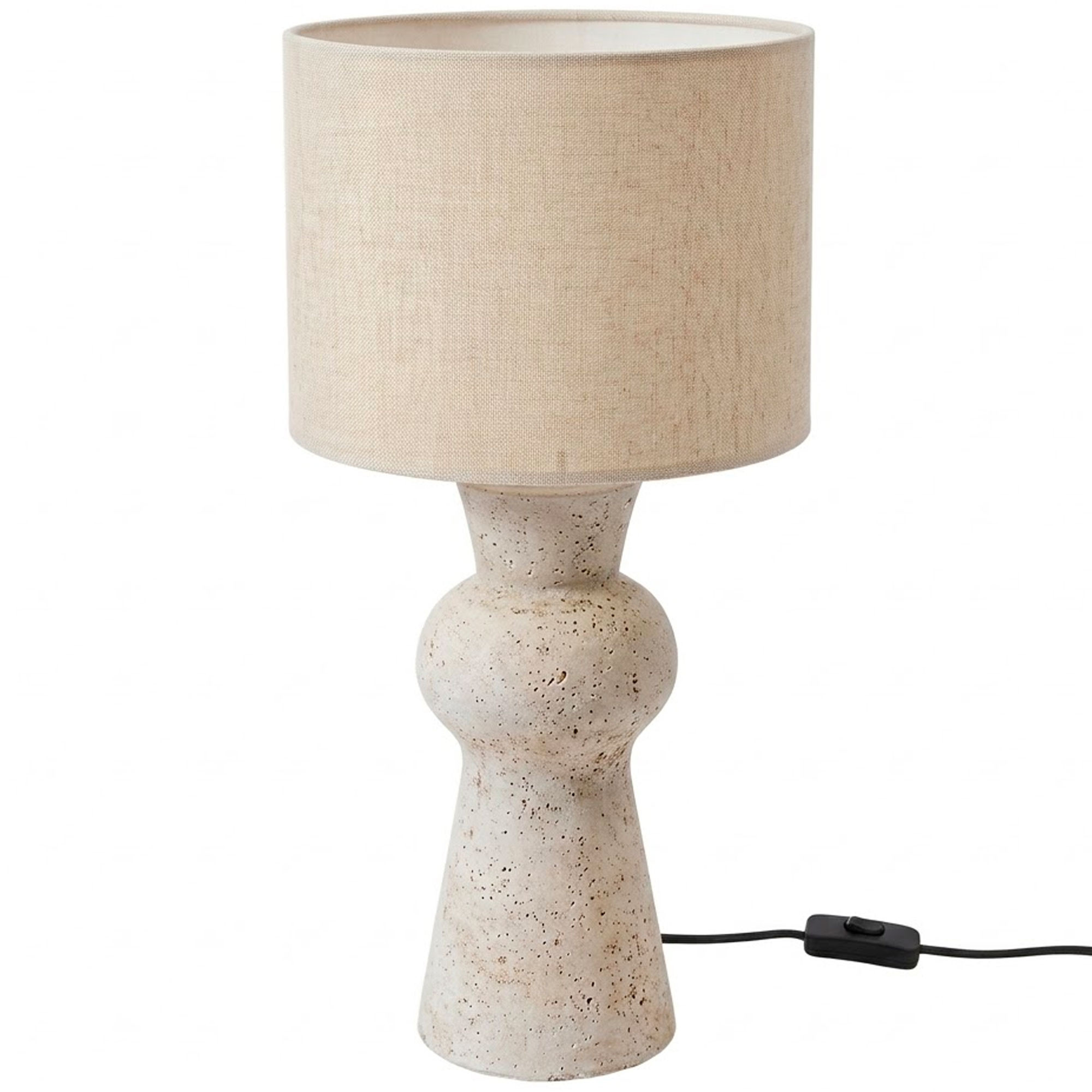Lampe à poser en ciment gris et abat-jour lin beige 28x28x54.5cm, WADIGA