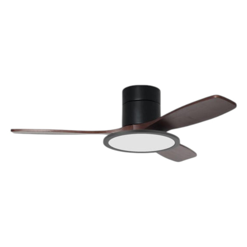Ventilateur de plafond lumineux noir et bois foncé RIGA II WOOD, MILLUMINE