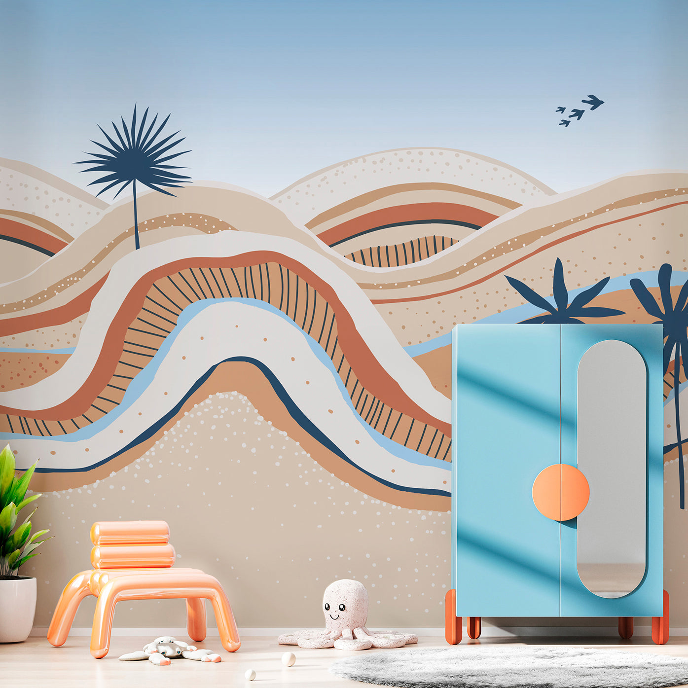 Papier peint panoramique Oasis - A, bleu indigo, intissé 192 x 270 cm, LE PAPIERS DE NINON
