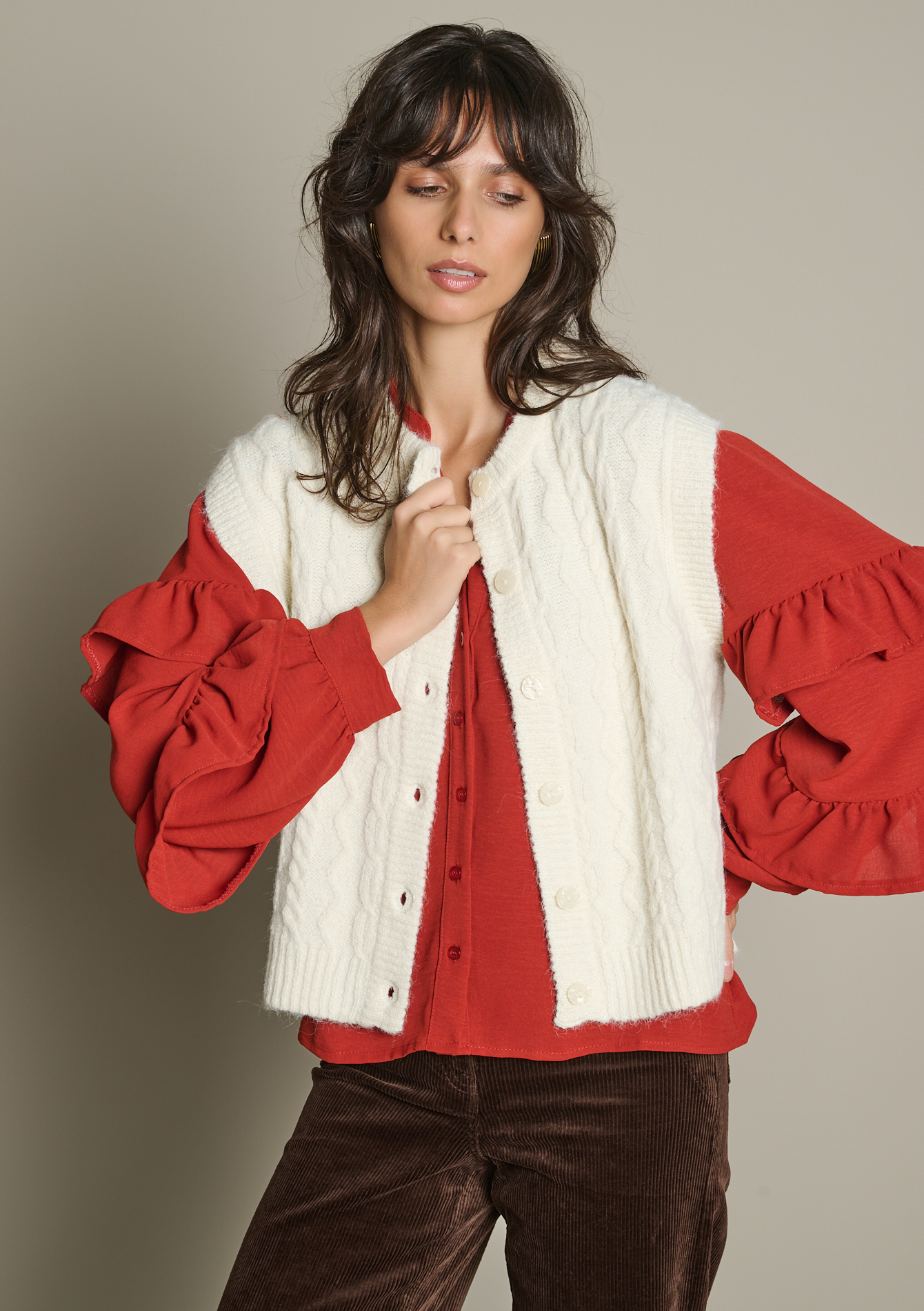 Cardigan sans manches torsadé, LOLALIZA