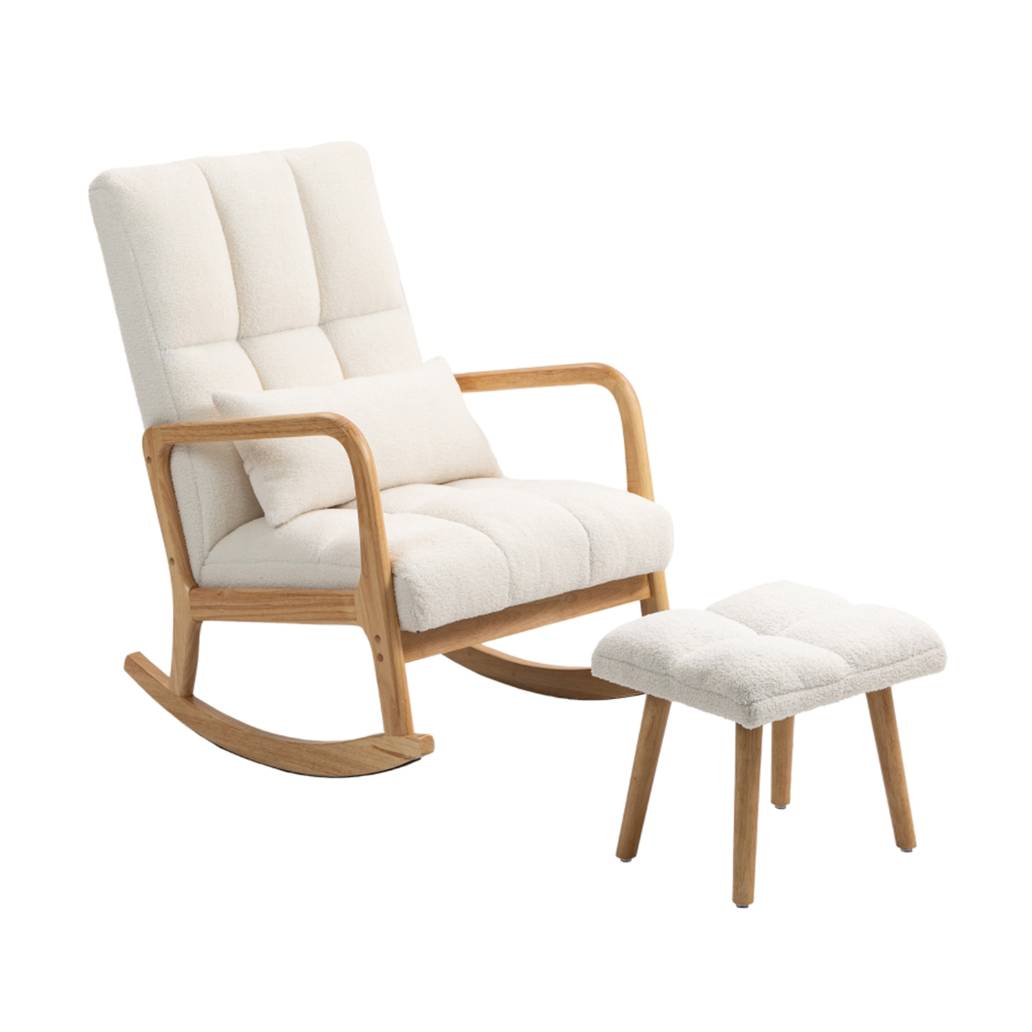 Fauteuil à bascule tissu bouclette avec repose-pieds, RAMONA, MEUBLES COSY