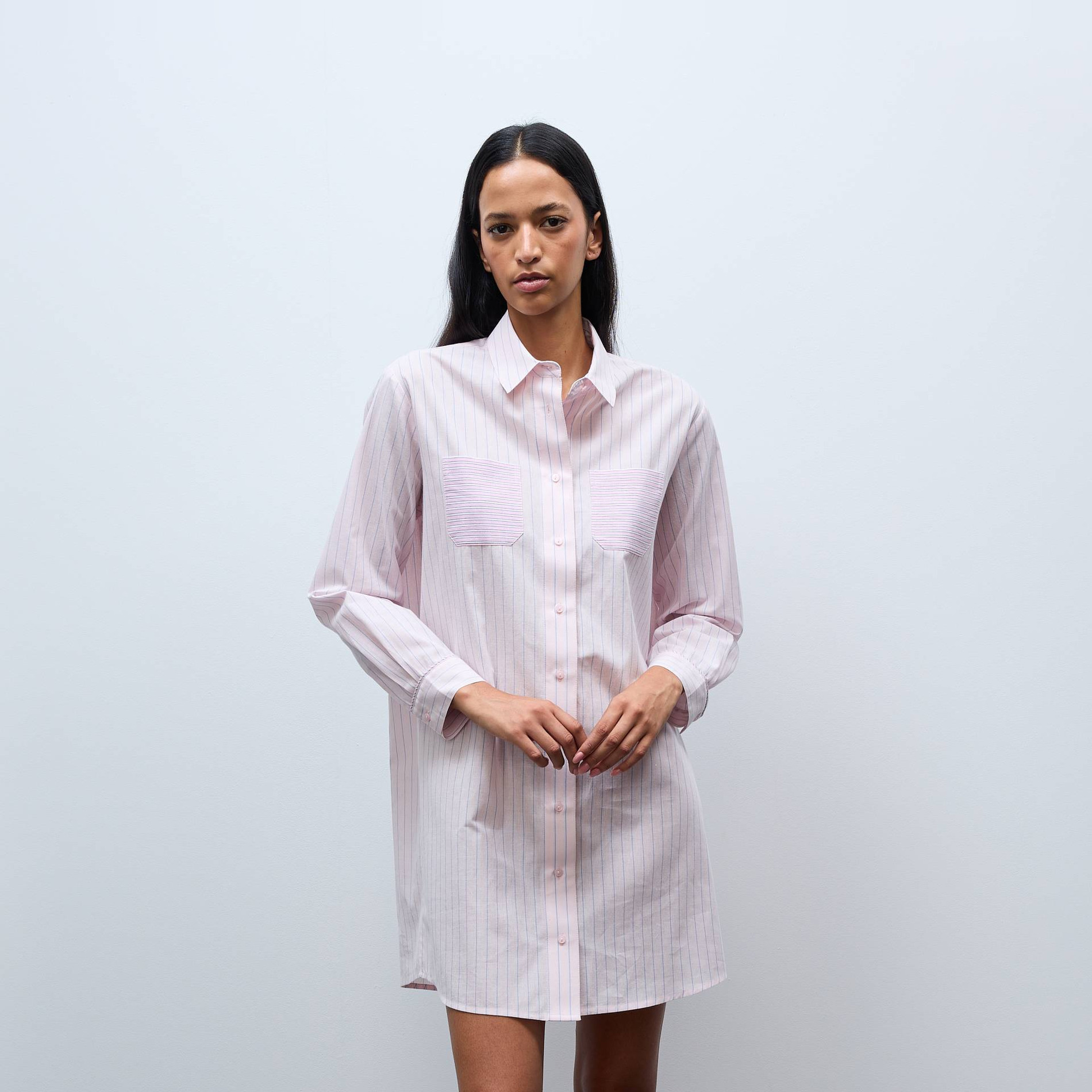 Chemise de nuit à rayures patchwork en coton bio GOTS, MONOPRIX