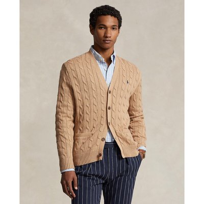 Embroidered Logo Cotton Cardigan in Cable Knit with Buttons POLO RALPH LAUREN