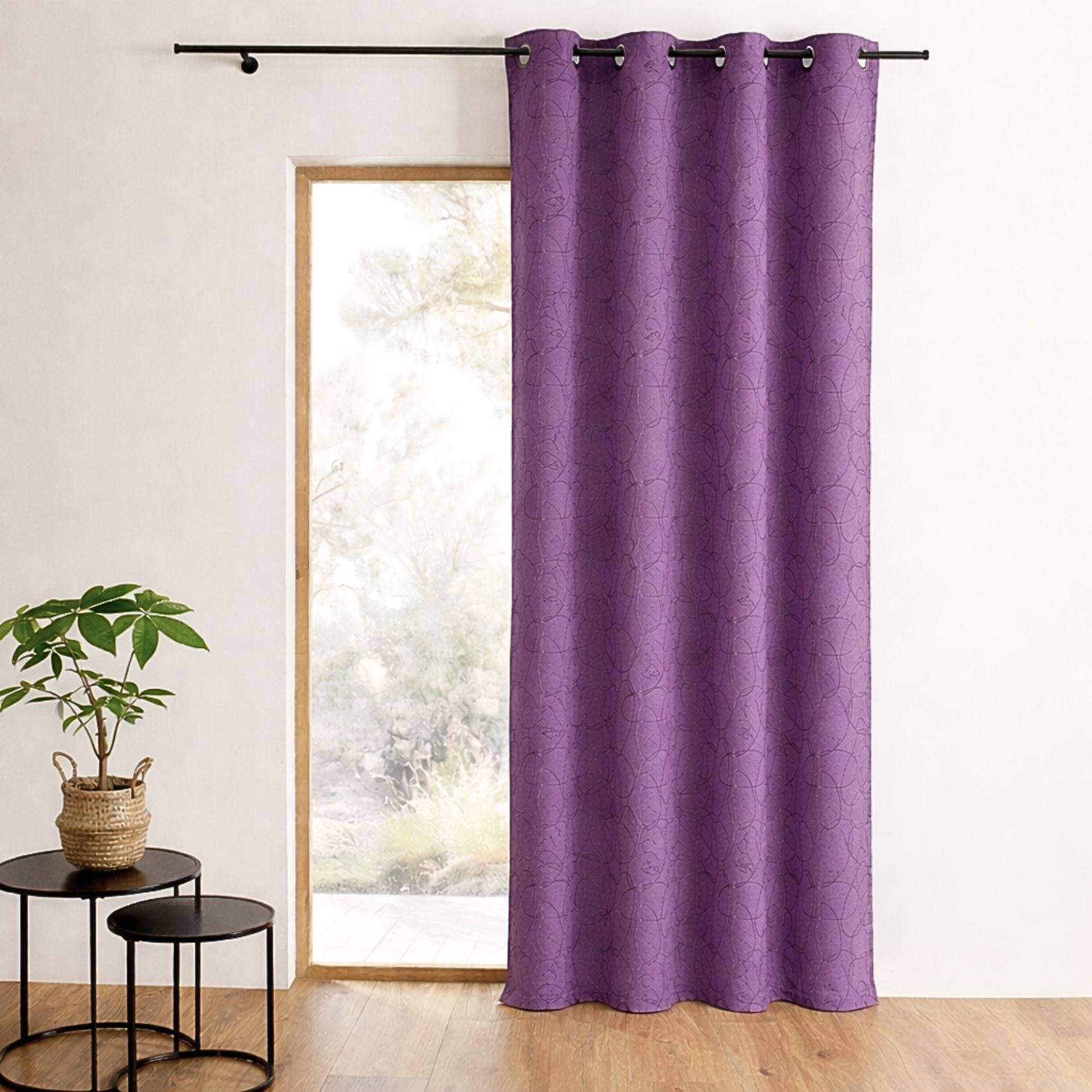 Rideau jacquard à motif géométrique et œillets, HOME MAISON