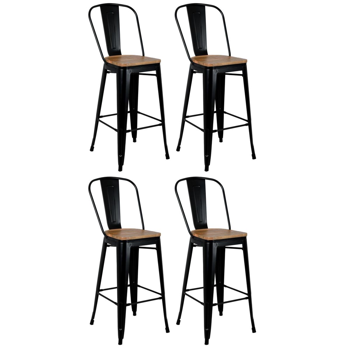 tabouret industriel en metal et bois d'orme huile (lot de 4)