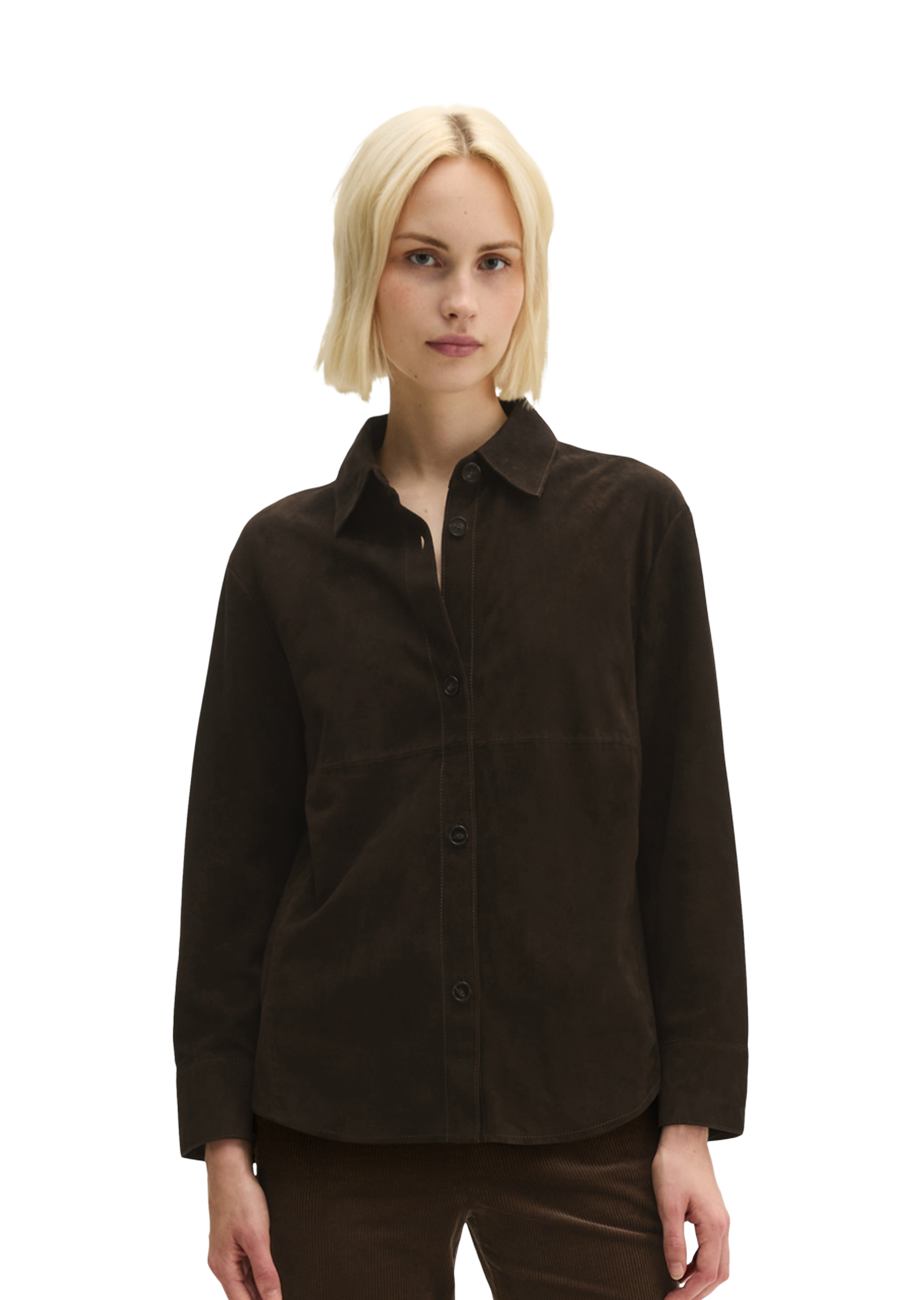 Chemise en cuir coupe classique en cuir de chèvre velours souple, MARC O'POLO