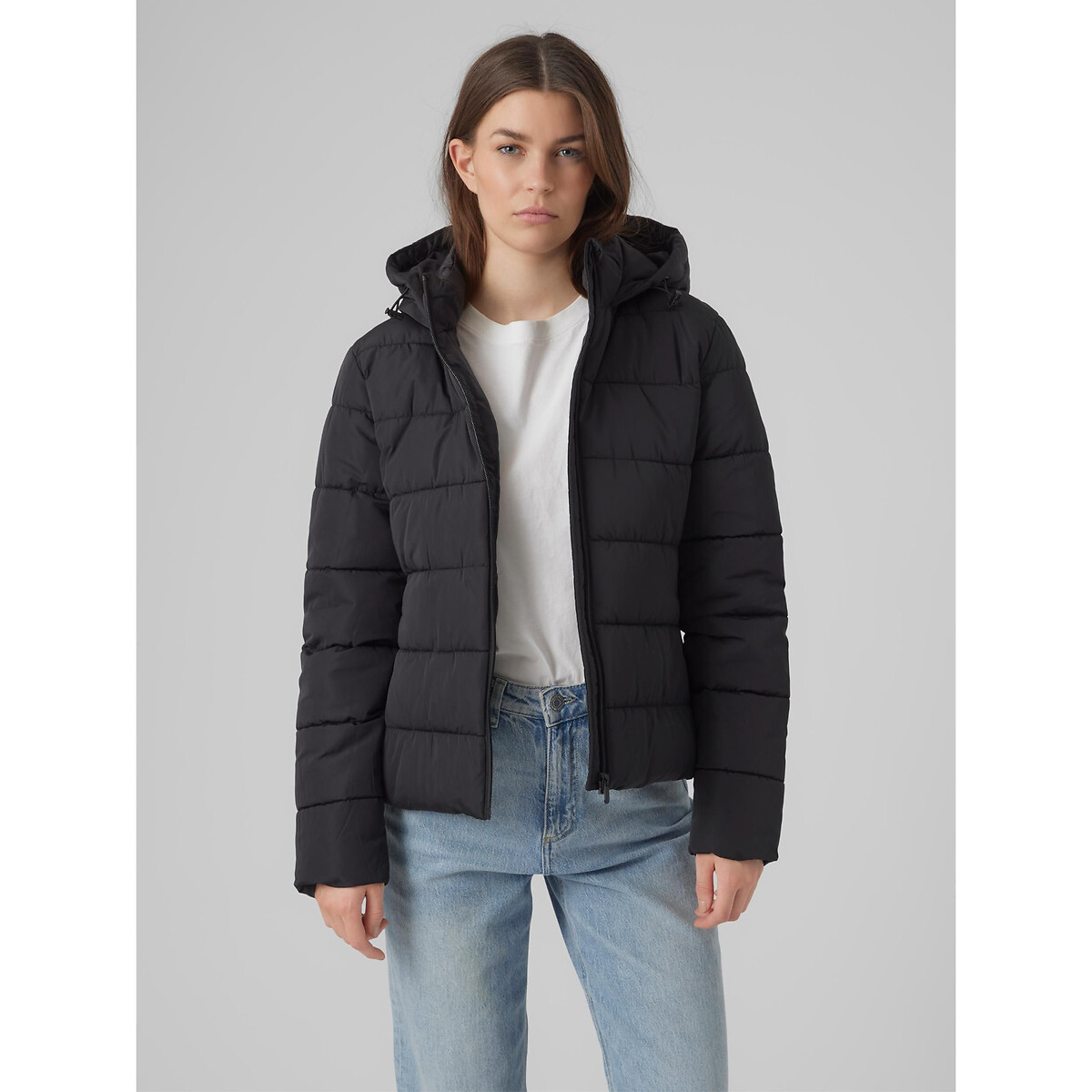 short padded puffer jacket with hood