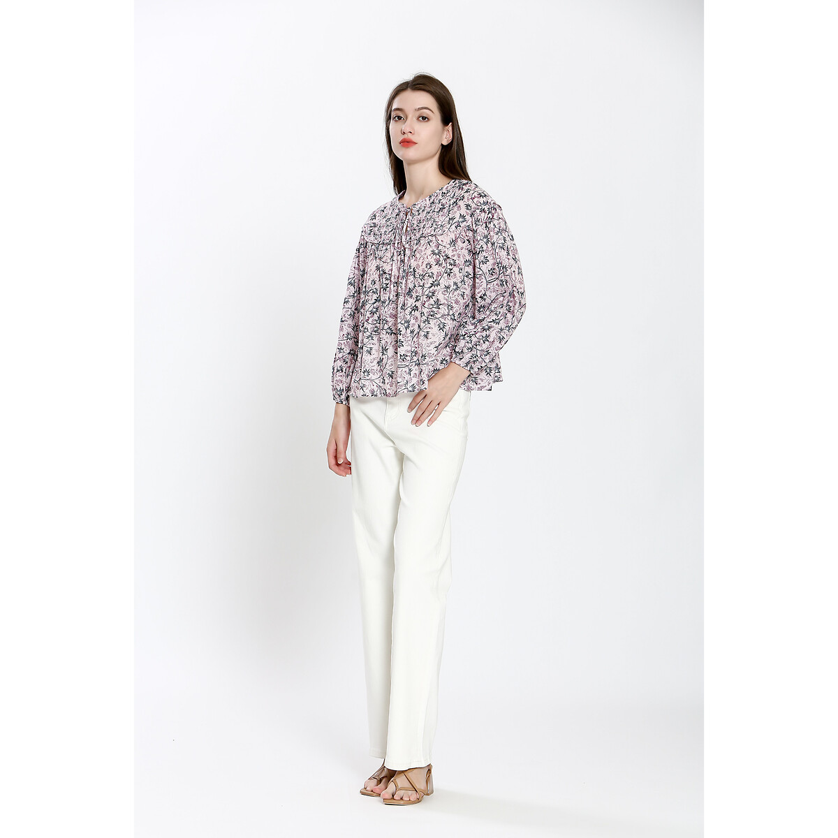 Printed Cotton Blouse with Long Sleeves