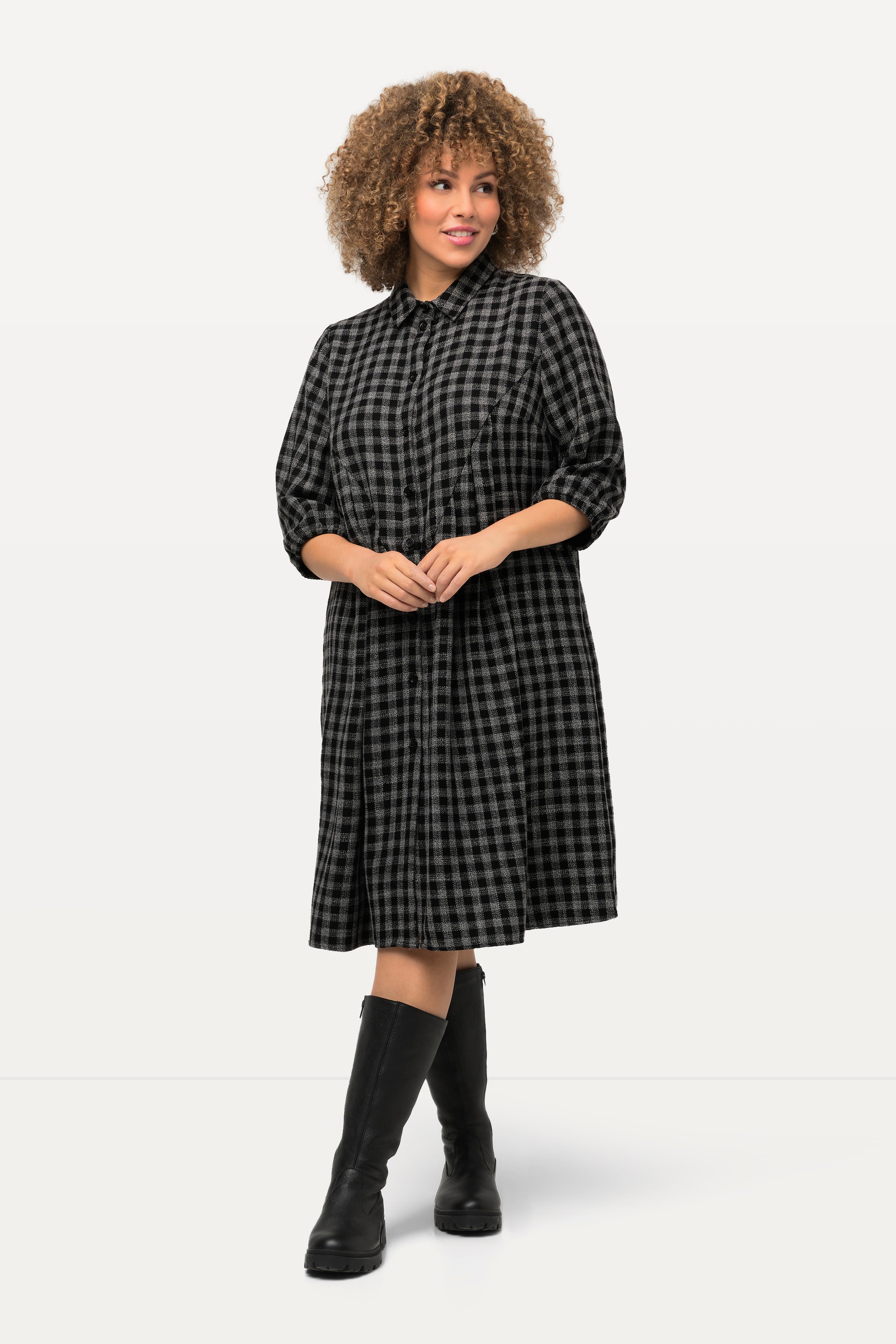Robe midi à col chemise et manches 3/4, ULLA POPKEN