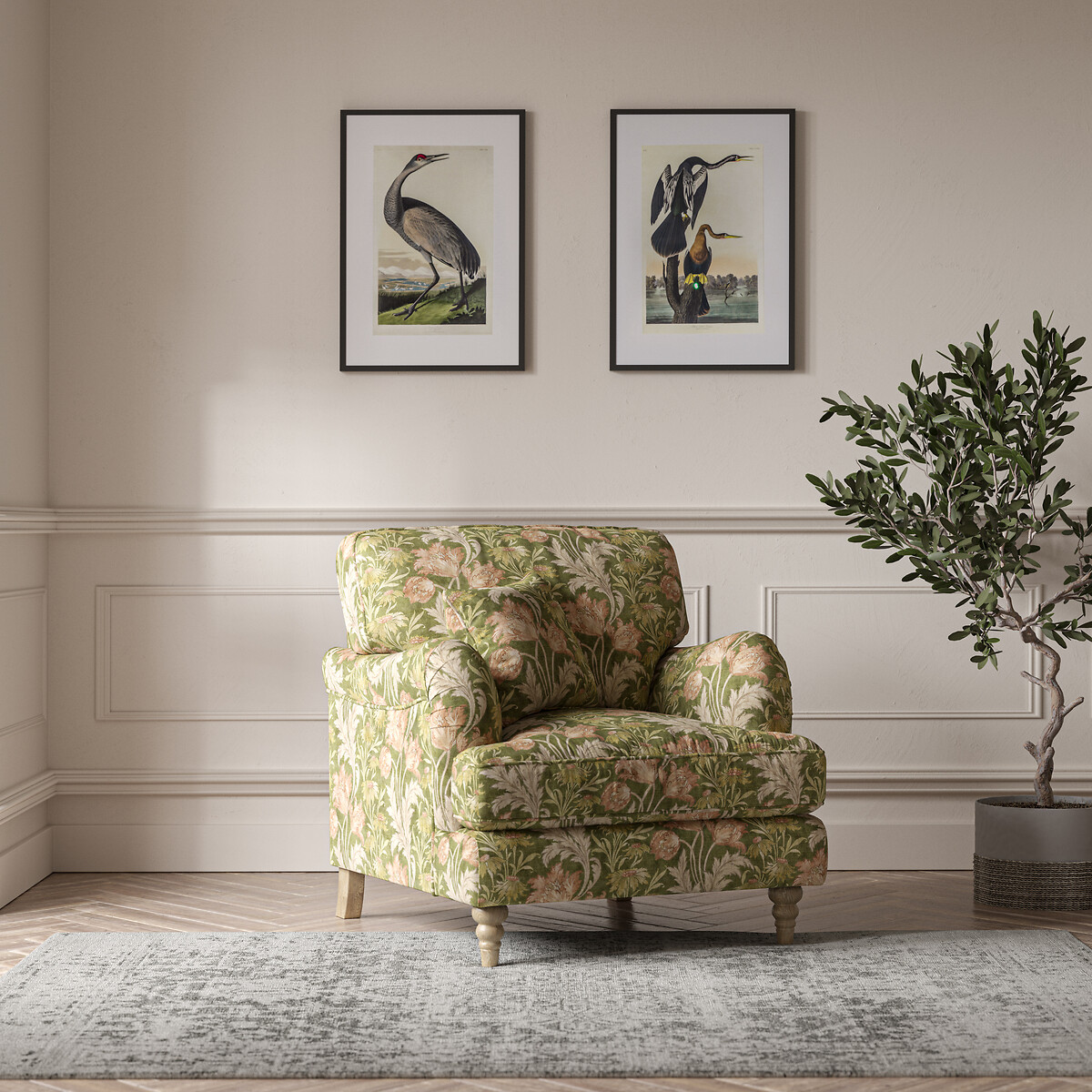Emeline Floral Chenille Armchair with Oak Feet, ÉDITÉ