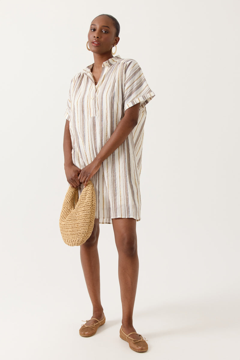 Robe mi-longue à manches courtes et col officier Aneora, ARTLOVE