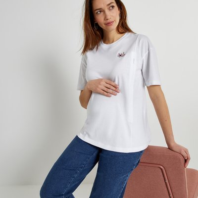 Cotton Maternity/Nursing T-Shirt with Embroidery LA REDOUTE COLLECTIONS