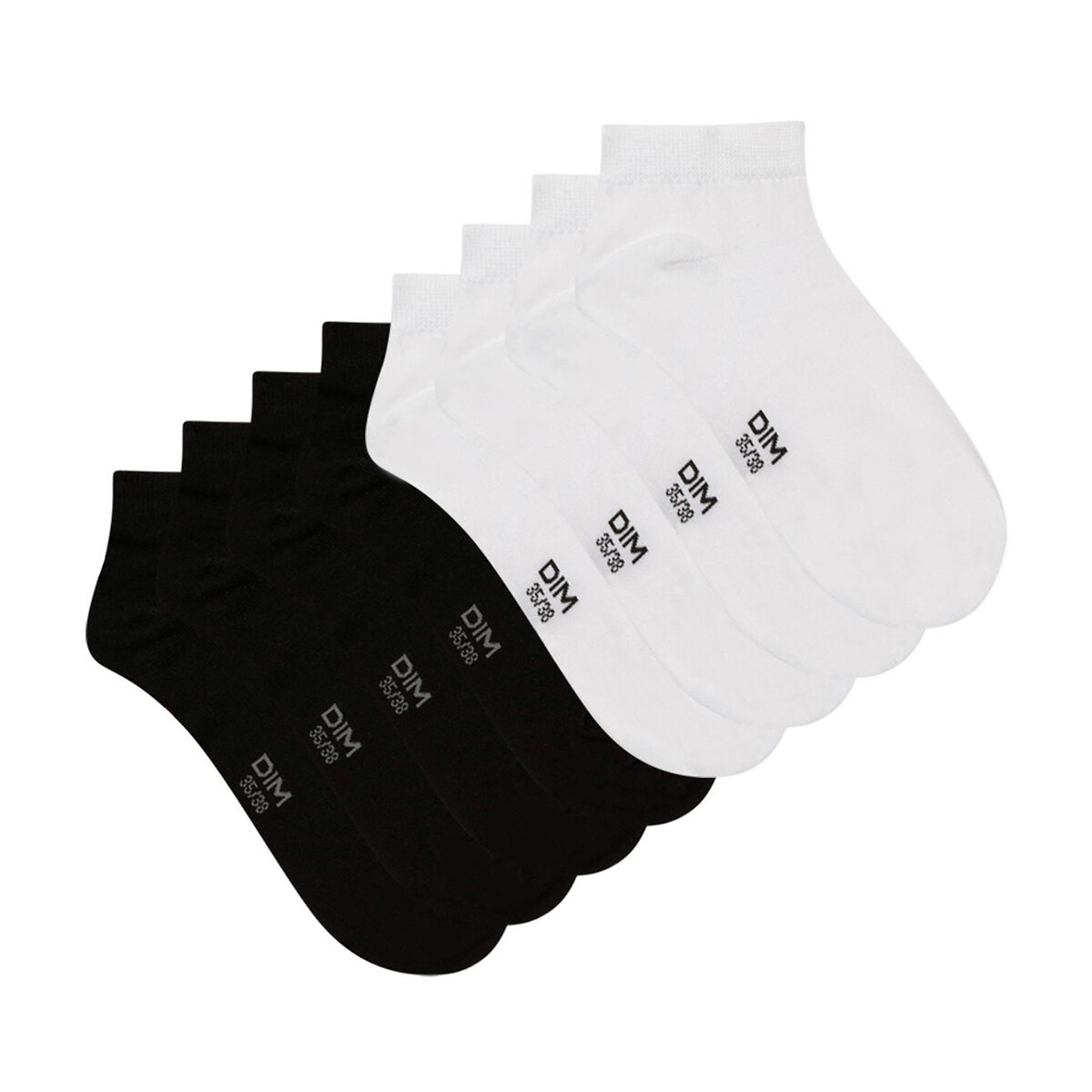 Pack of 4 pairs of invisible socks in cotton mix, 2 white + 2 black, Dim