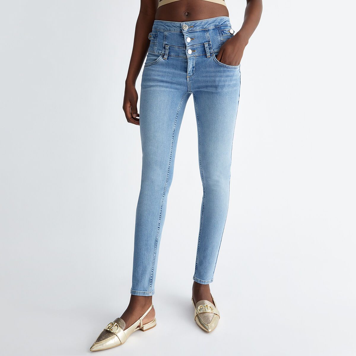 Jean skinny bottom up avec boutons denim bleu fonc Liu Jo La