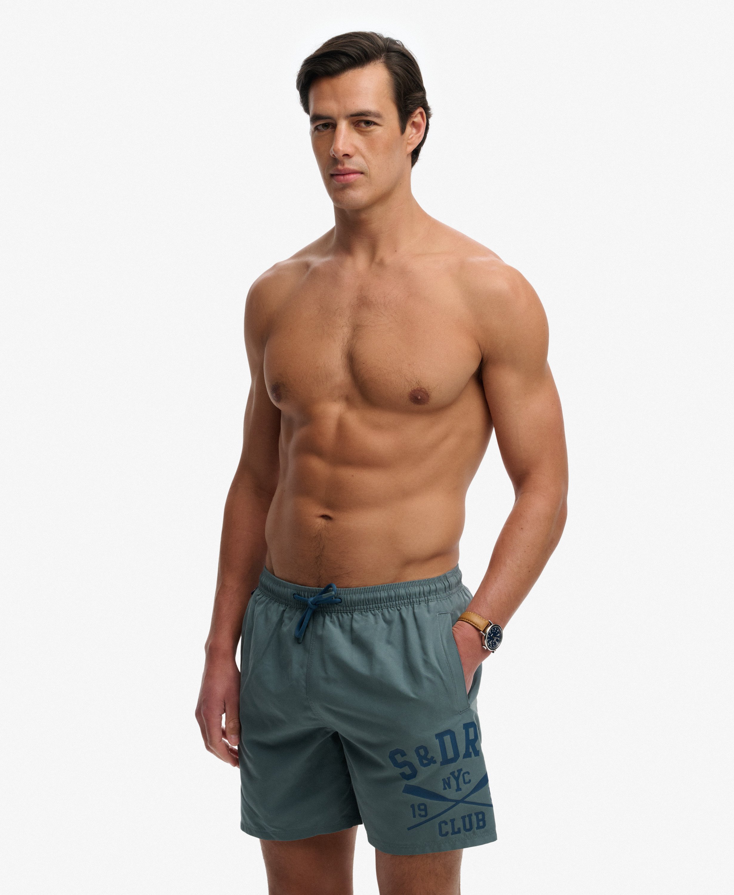 Short de bain 16 pouces Logo Imprimé, SUPERDRY