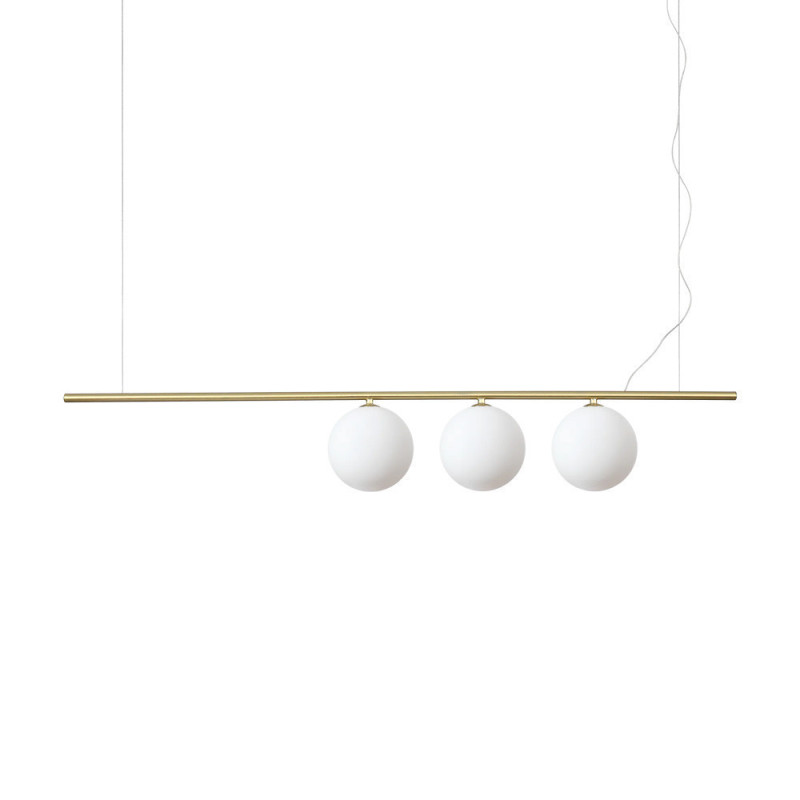Suspension laiton mat 3 globes verre soufflé Perline, MILLUMINE