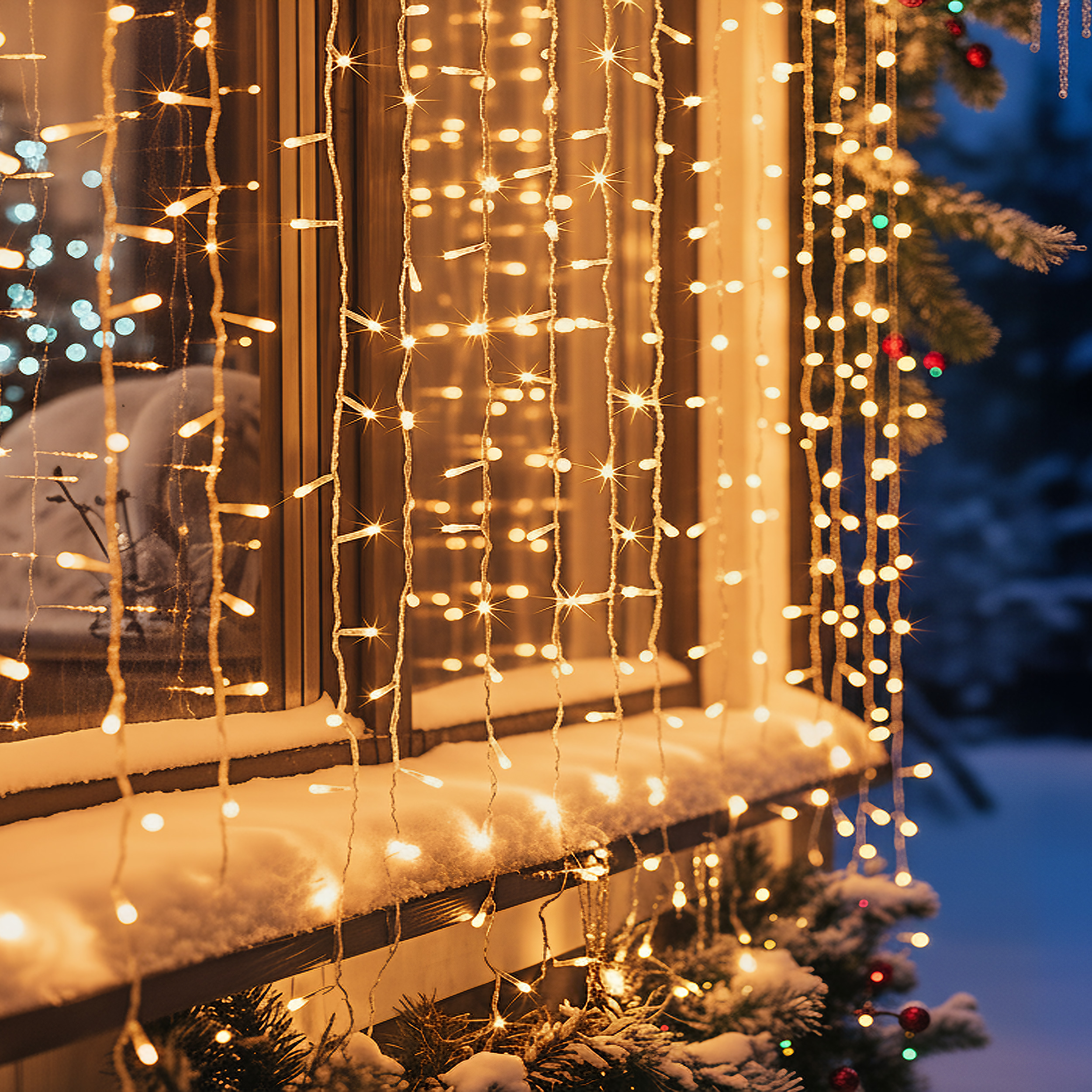 Rideau lumineux de façade d'extérieur 4 x 2 m 800 LED blanc froid à effets avec minuteur sur secteur, ATMOSPHERA