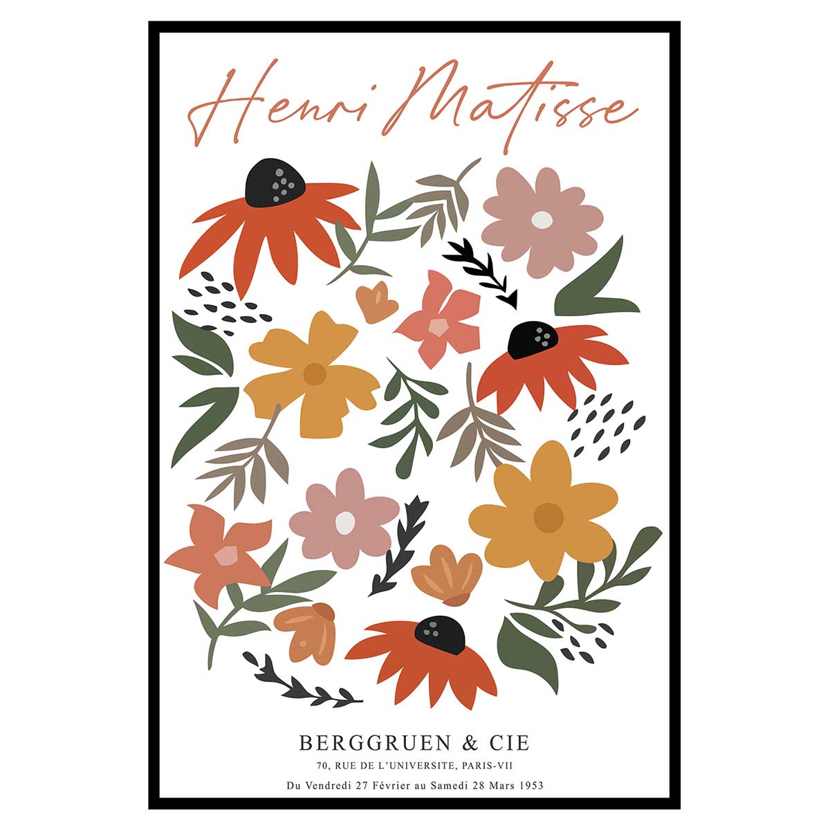 Affiche encadrée fleurs matisse colorées, HEXOA