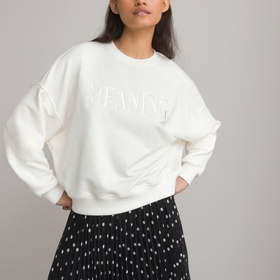 Embroidered Slogan Sweatshirt in Cotton Mix LA REDOUTE COLLECTIONS