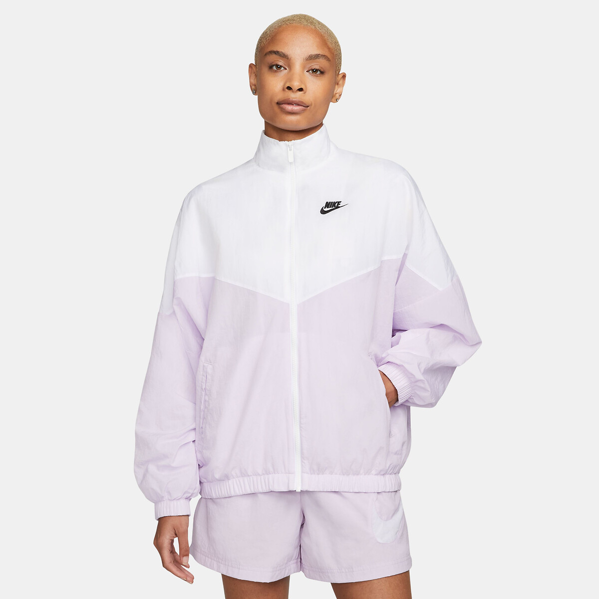 windrunner jacket with embroidered logo, white/pink, Nike | La Redoute