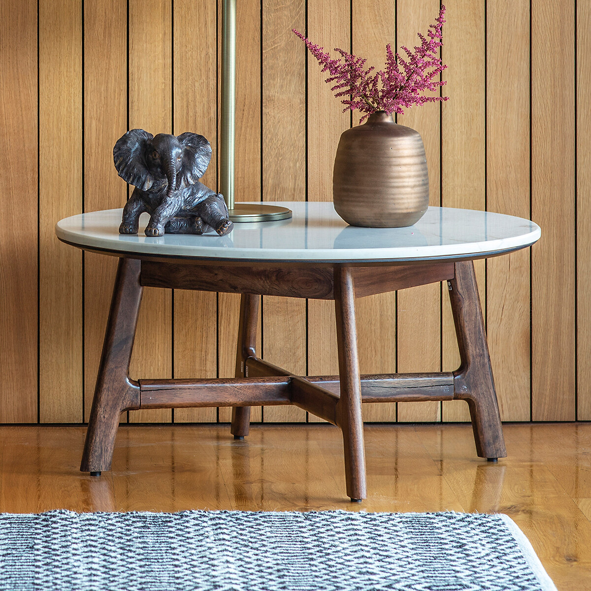 Dhuburi Marble & Walnut Rustic Coffee Table, ÉDITÉ