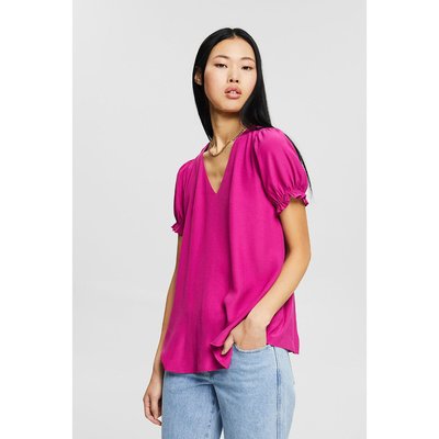 Short Puff Sleeve Blouse with V-Neck ESPRIT