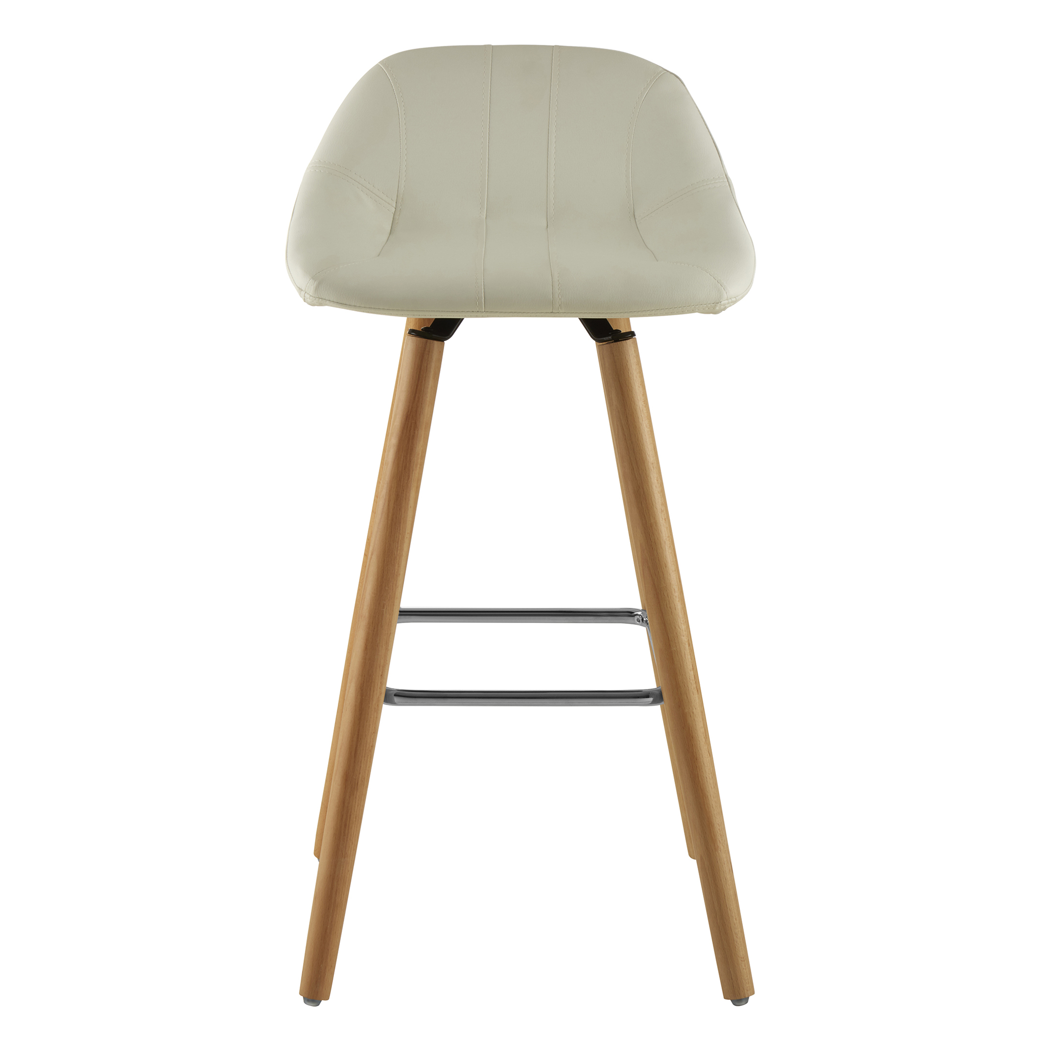 Bar stool in white leather effect with beech wood legs white So