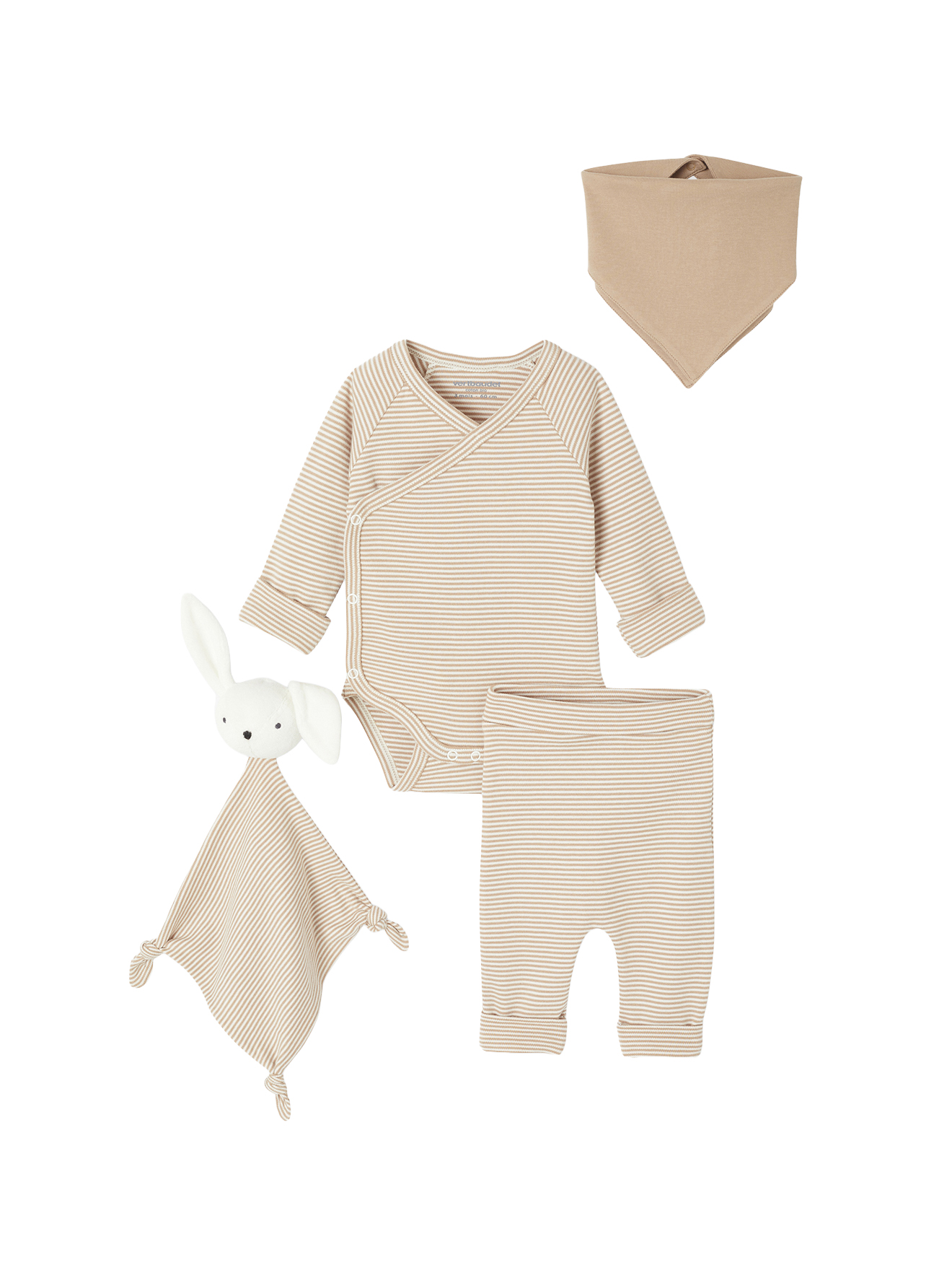 Ensemble naissance évolutif 4 pièces body + legging + bavoir + doudou, VERTBAUDET