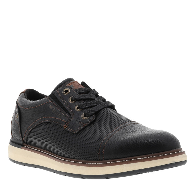 Derbies noires à talon plat munies de lacets et de soufflets élastiqués, MUSTANG