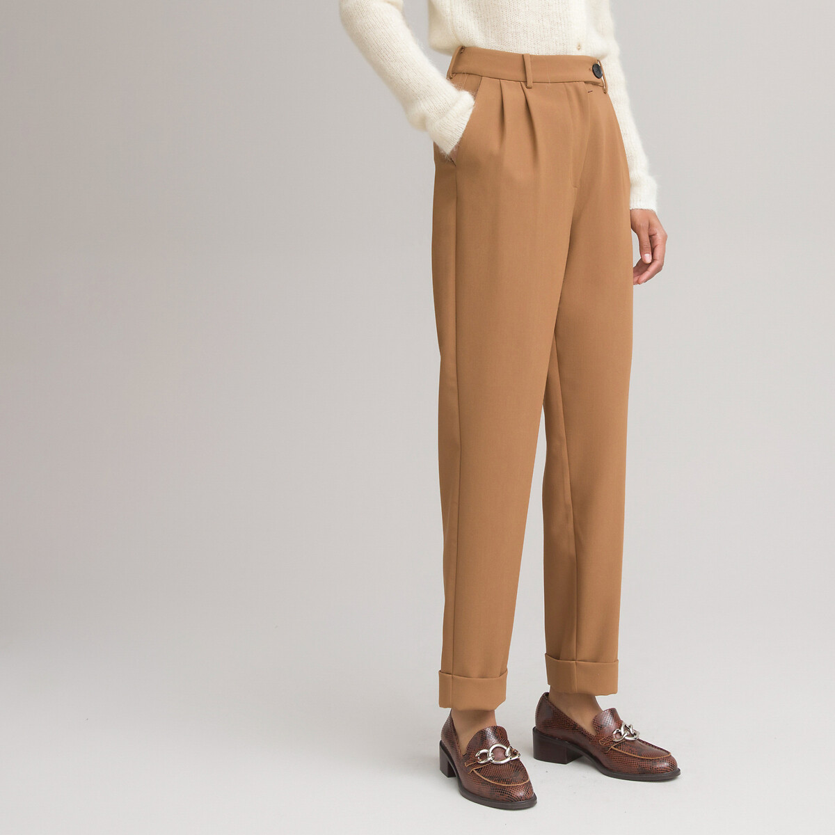 Recycled pleat front trousers with high waist, length 26