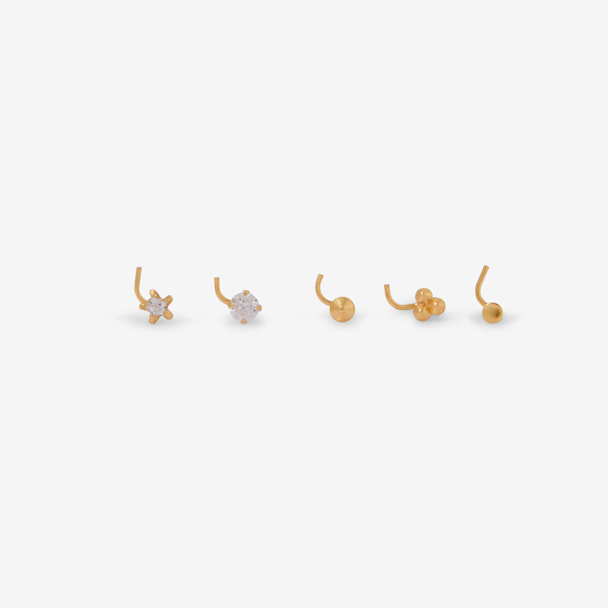 Set de 5 piercings nez doré en argent garanti et zircon, BALABOOSTE