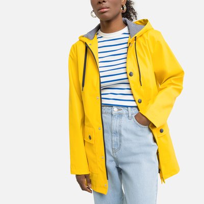 Mid-Length Waxed Jacket with Hood and Zip Fastening PETIT BATEAU