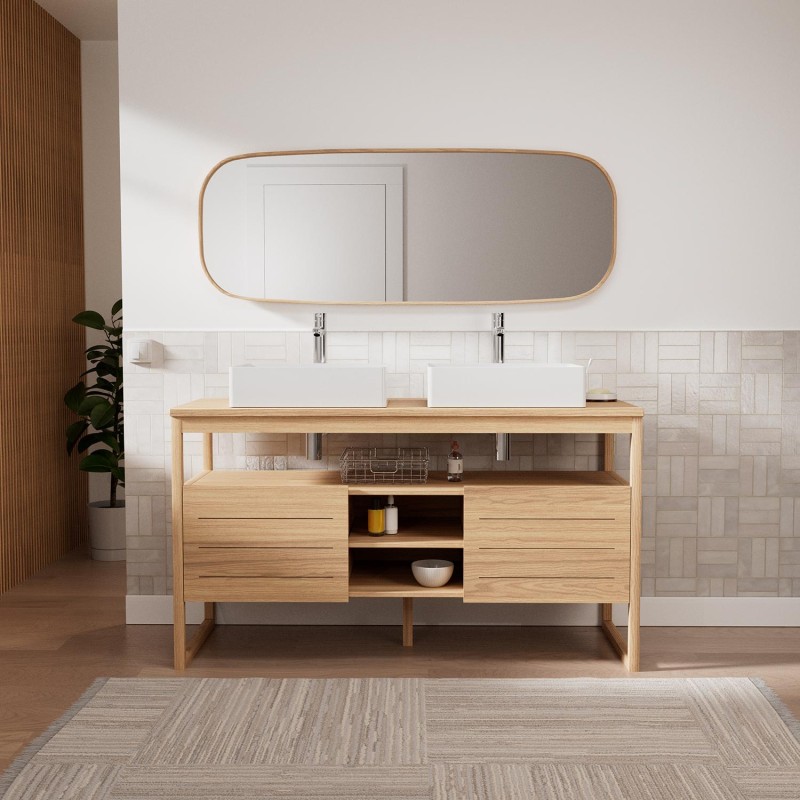 Ensemble meuble double vasque 140 cm + Vasques + Robinets + Miroir ATOLL, MOB IN