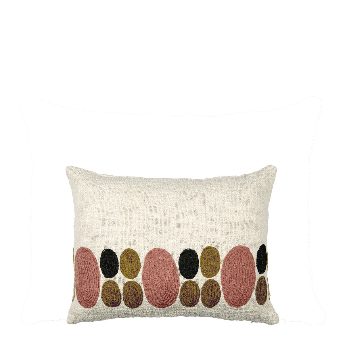 Housse de coussin GALETS en polycoton brodé, BLANC D’IVOIRE